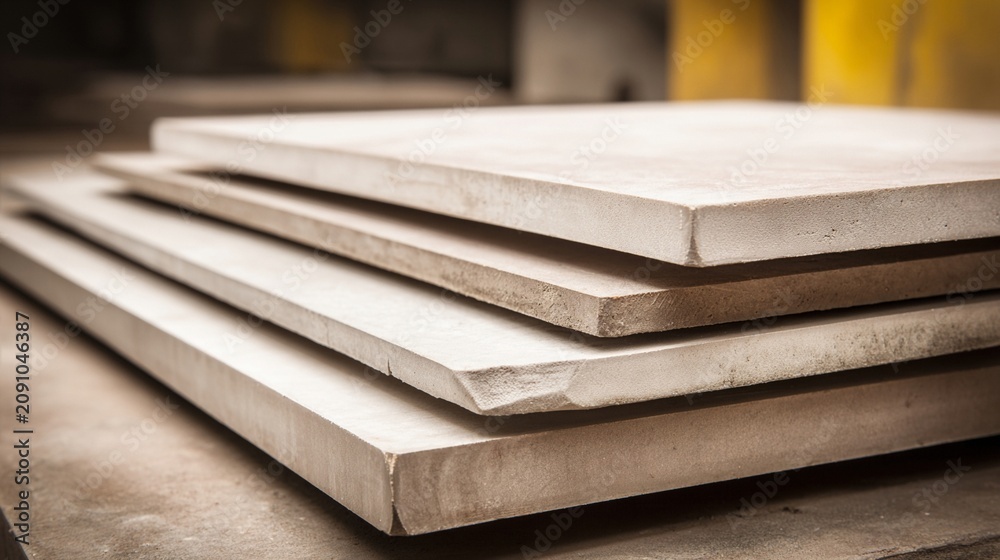 Fototapeta premium Stack of polished metal sheets in industrial setting, ready for fabrication and construction