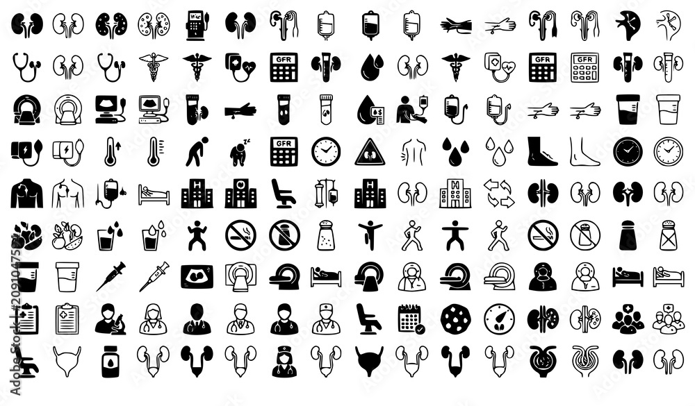 Fototapeta premium Professional Kidney Disease Vector Collection with Renal Healthcare and Medical Icons
