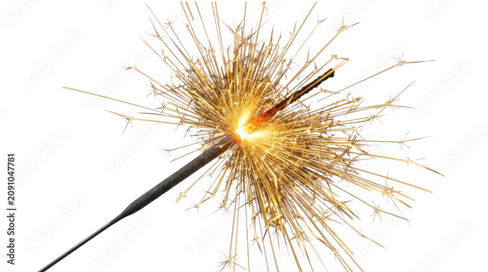 Fototapeta premium Bright burning sparkler firework isolated on transparent background