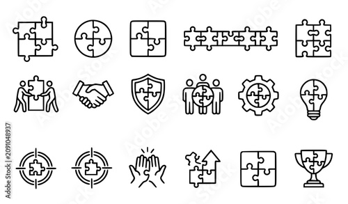 Fotografie Puzzle compatibility vector icon set featuring jigsaw connection agreement teamw