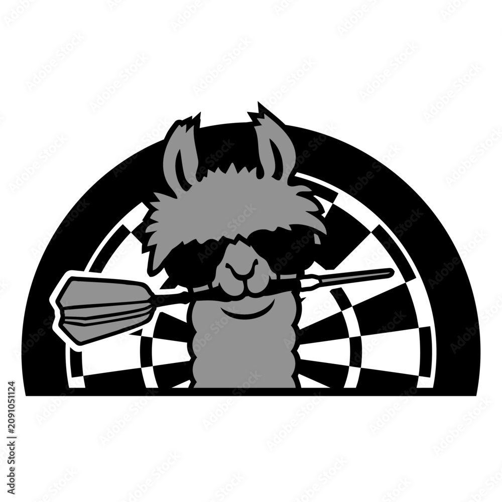 Fototapeta premium A cool llama with oversized sunglasses casually holding a dart in its mouth – effortlessly badass. Perfect for darts lovers, animal fans and anyone who appreciates swagger with a fluffy twist.