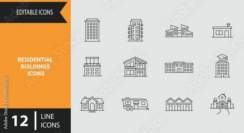 Quadro su tela Residential Buildings Outline Graphics For Suburban Housing Developments Apartme