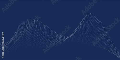A modern abstract background featuring digital waves made of glowing dots over an ideal dark blue theme.