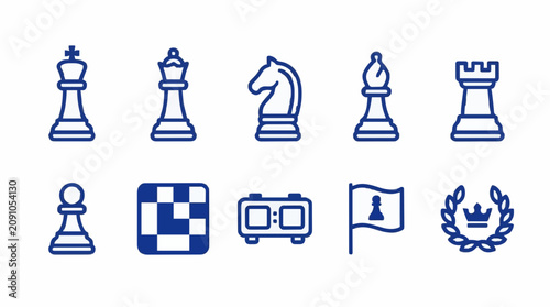Tableau sur toile Strategy board game icons including chess pieces and winner wreath