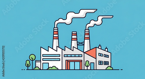 Industrial factory with smokestacks with cartoon style illustration smokestacks trees infrastructure