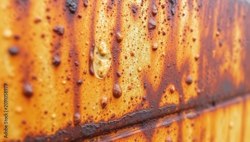 Macro view of corroded metal texture with vertical rust streaks