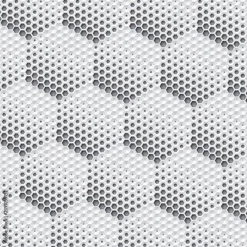 black and white hexagonal texture made from series of hexagonal mosaic