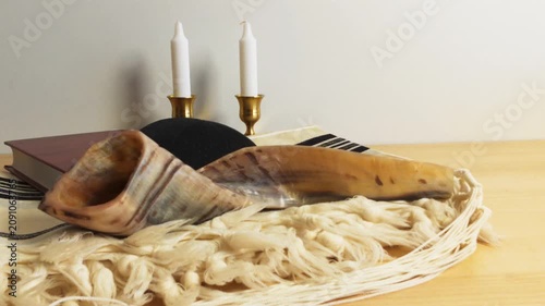 Rosh hashanah celebration with shofar and torah