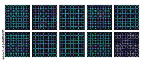 Geometric patterns, pixel art, blue green squares, grid designs, abstract backgrounds