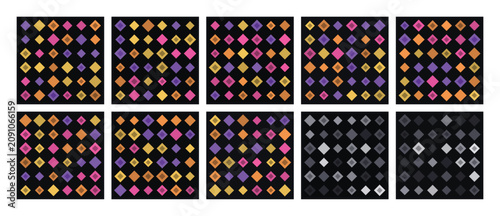 Colorful geometric patterns, dot art designs, abstract backgrounds, vector icons set