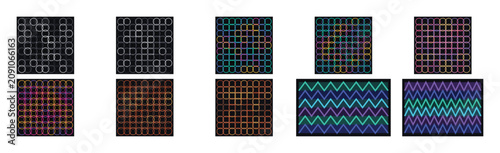 Geometric patterns, colorful backgrounds, pixel art, seamless designs, digital textures
