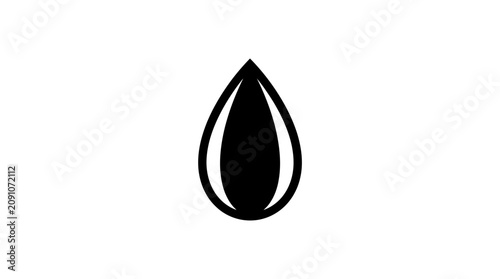 Black and white water drop icon on a clean background
