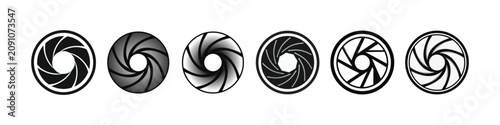 Foto Camera lens shutter aperture set photography equipment icons vector collection focus focal length circle lens diaphragm