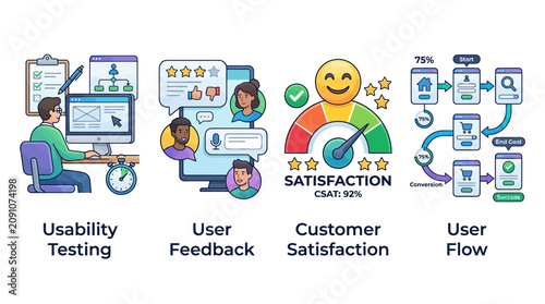 User experience team analyzing usability testing results with user feedback for customer satisfaction