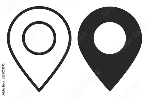 Canvas Print Set of location map pins icons, outline and solid styles, navigation pointers fo