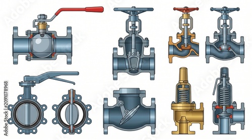 Industrial valve cross-sections reveal internal mechanisms