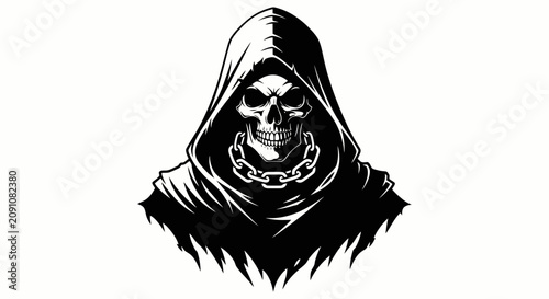 Fotografie Dark Skull Grim Reaper Hooded Figure Illustration Art.