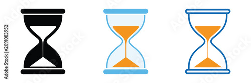 Hourglass timer icon set, time management symbol, deadline reminder graphic, countdown clock concept, productivity and schedule design, editable vector illustration