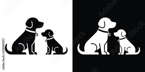 Foto Minimalist vector icon featuring a dog and a smaller puppy sitting face-to-face