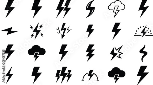 Obraz na płótnie Lightning bolt vector icon set featuring thunderbolt shapes electric energy flas