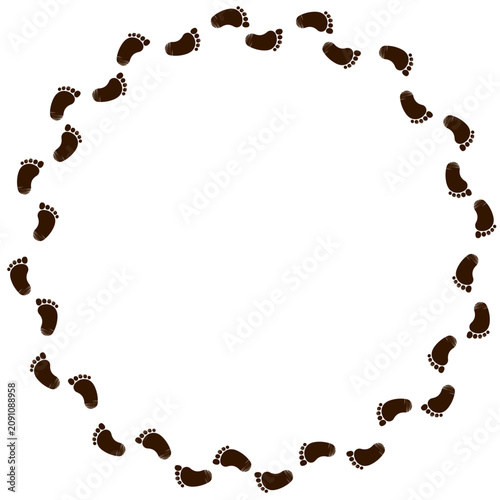 Vector cartoon illustration of a decorative circular frame made from baby footprints. Perfect for baby shower invitations, birth announcements, greeting cards, nursery decoration and scrapbooking