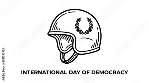 International Day of Democracy Concept with Laurel Wreath Helmet Line Art