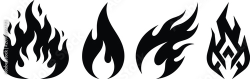 Valokuva Fire flame silhouette icons set with abstract blazing bonfire campfire sparks an