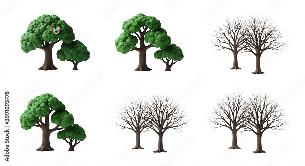 Fototapeta premium animated trees in different seasons set of trees on white background nature themed graphic design