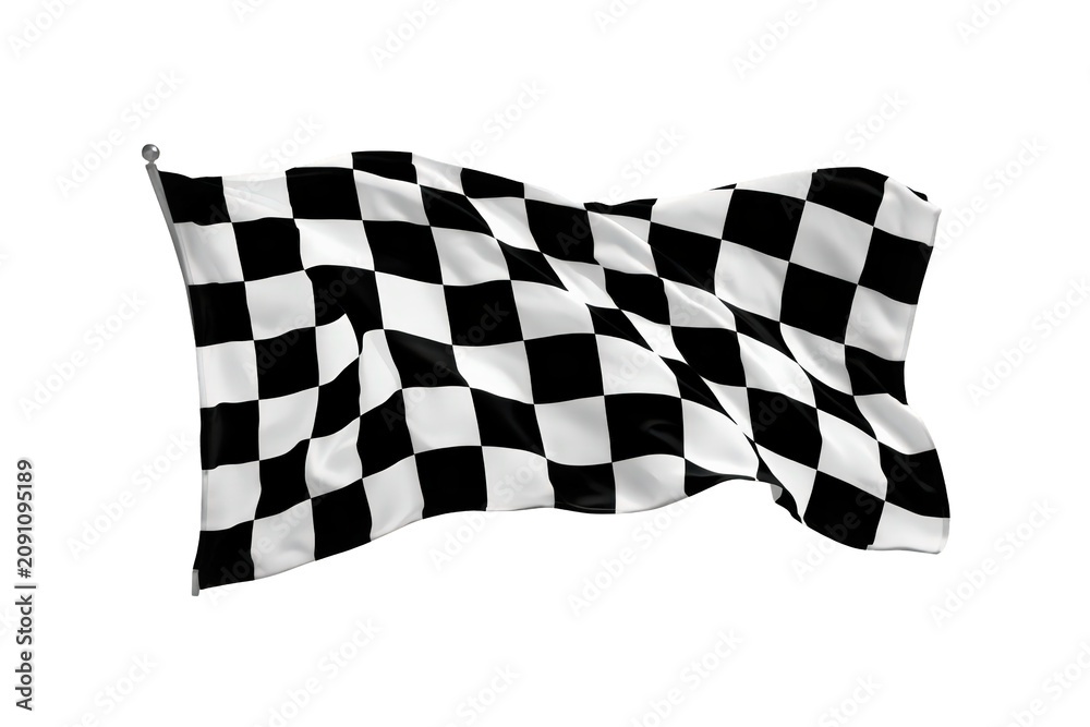 Obraz premium Checkered flag waving, symbolizing win, finish line, speed, racing, competition, and success on transparent background