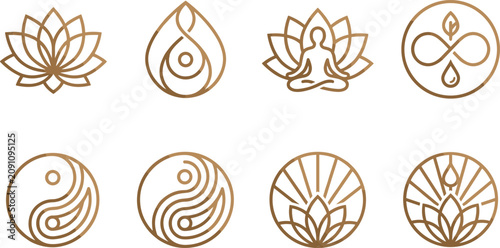 Bild auf Leinwand Zen and Spiritual Wellness Logo Collection with Lotus, Yin Yang, Meditation and