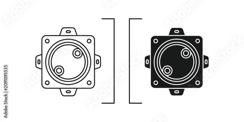 Bild auf Leinwand Circular electrical junction box in outline and solid black styles for construct