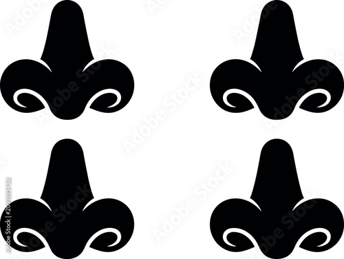 Foto Human nose icon set with black silhouette nostrils for smell scent aroma breathi