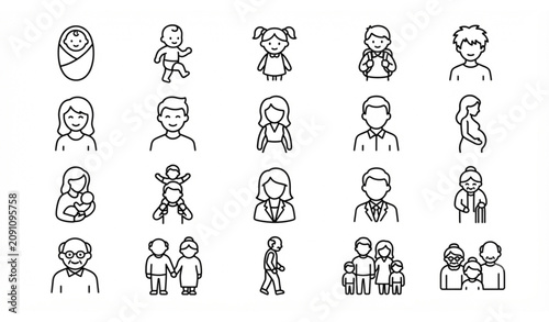 Canvastavla ​Human Life Stages and Generations Line Icon Set