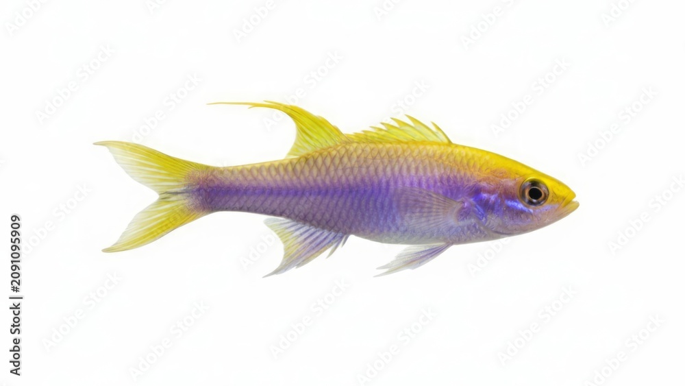 Fototapeta premium Vibrant Purple and Yellow Anthias Fish Isolated on White Background