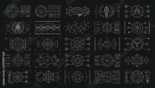 Medical digital interface elements collection with anatomical and scientific infographic vectors interface anatomical scientific infographic healthcare analysis technology scanning