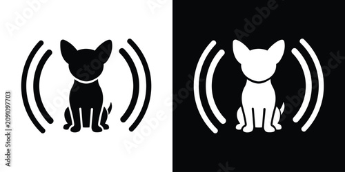 Bild auf Leinwand Pet identification microchip vector icon showing a puppy from the front flanked by wireless signal waves