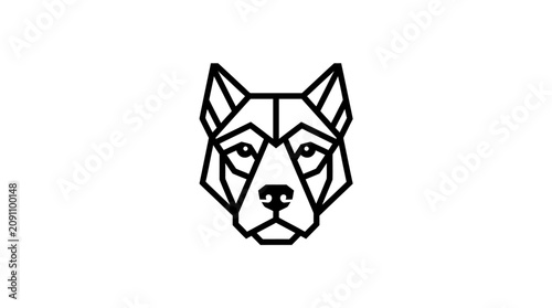 Geometric dog head logo design black outline on white background