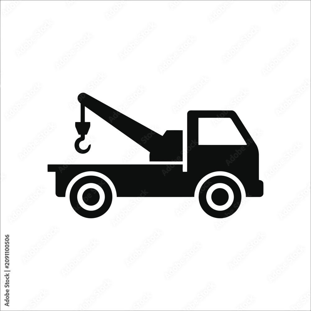 Naklejka premium Black tow truck icon with hook Vector
