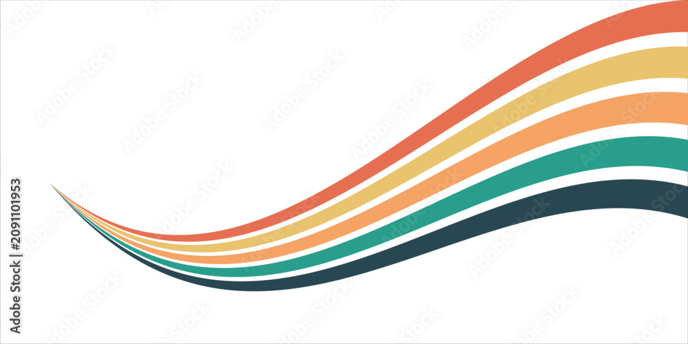 Obraz premium Abstract background of rainbow groovy Wavy Line design in 1970s Hippie Retro style. Vector pattern ready to use for cloth, textile, wrap and other.