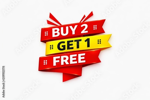 Buy 2 get 1 free promotional banner with gift ribbon