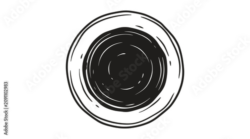 Hand drawn black ink spiral swirl circle abstract illustration