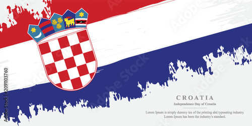 Foto Happy independence day of Croatia with artistic watercolor country flag background