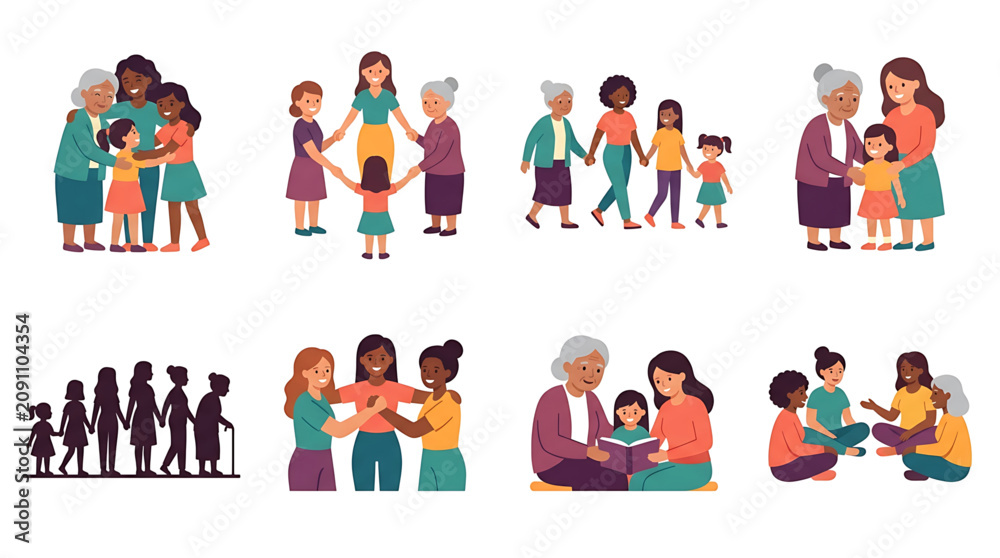 Fototapeta premium Diverse generations of women together in joyful interaction and connection illustrating family bonds and shared moments across different age groups