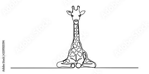 Cuadro en lienzo Giraffe sitting down drawn in a single continuous line style