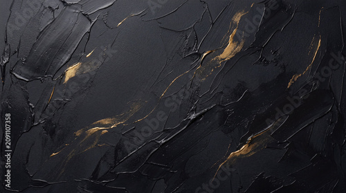 Black Impasto Paint Texture Background With Metallic Gold Highlights