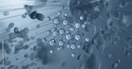 Adamantane rotating molecular structure, 3d ball-and-stick model, looped video antiviral intermediate
