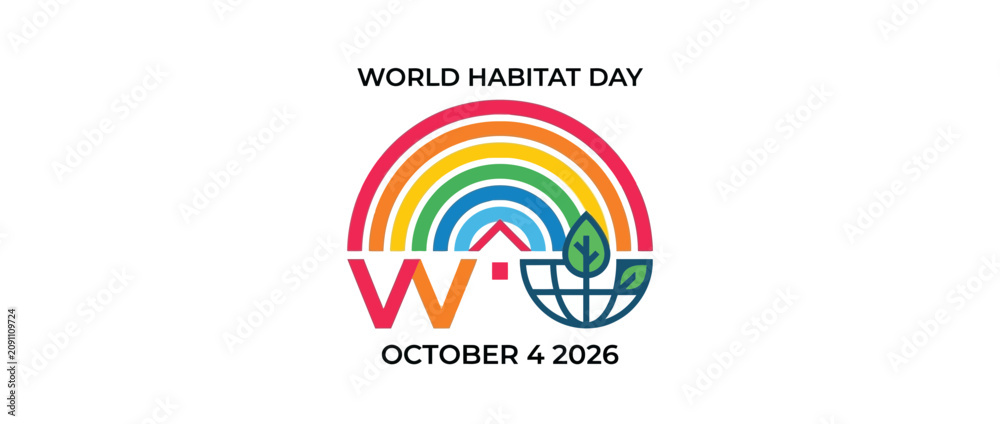 Obraz premium World Habitat Day logo with rainbow and globe design.