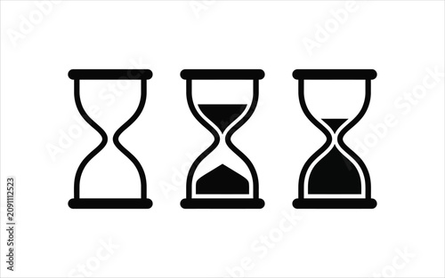 Set of three hourglass icons with different sand levels