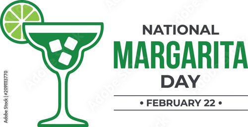 Foto National Margarita Day Cocktail Glass with Lime Slice and Ice Cubes Minimalist G