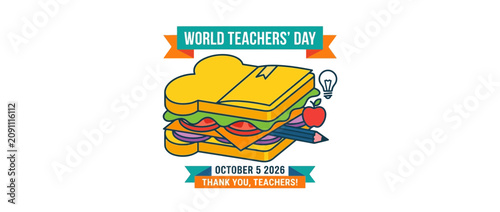 A creative illustration of a sandwich made of school supplies for World Teachers Day.